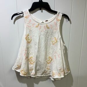 Free People White Floral Tank Top